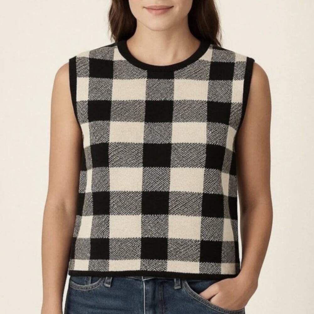 Tuckernuck Pomander Place Gingham Sweater Vest Women's S Black White Check NEW